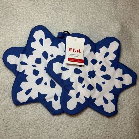 T-fal Snowflake Pot Holders Set of 2 Blue White NWT - Picture 1 of 5